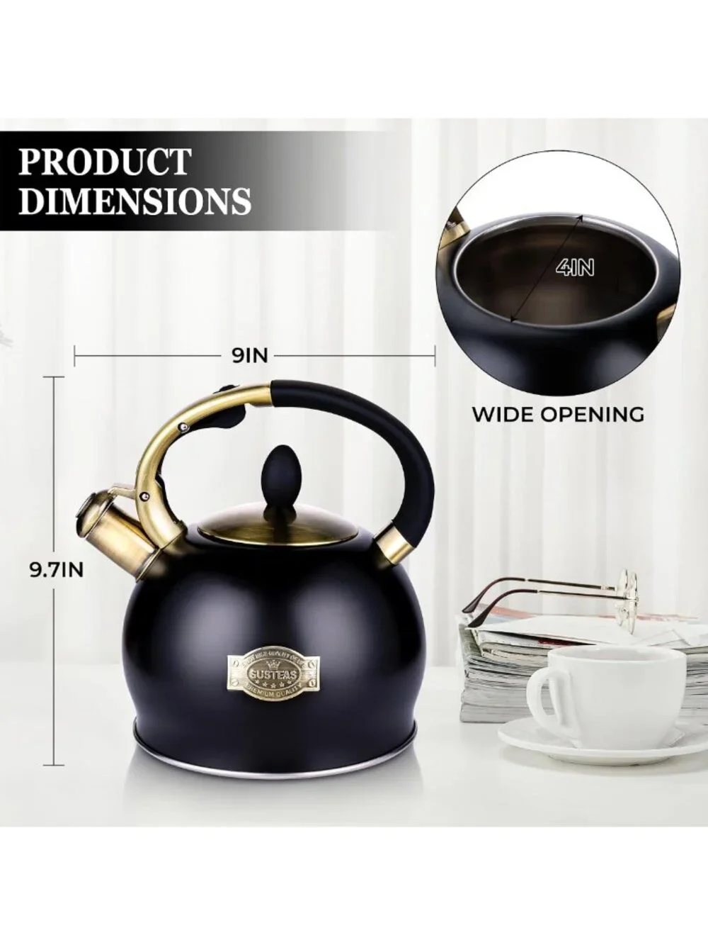 Whistling Tea Kettle 2.7QT Stainless Steel Teapot with Ergonomic Handle & Mitt